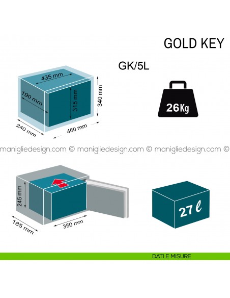 Cassaforte da incasso Technomax Gold Key con chiave GK/5L dimensioni