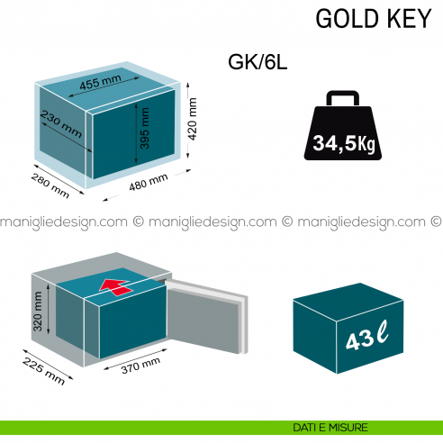 Cassaforte Technomax Gold Key con chiave GK/6L a muro dimensioni