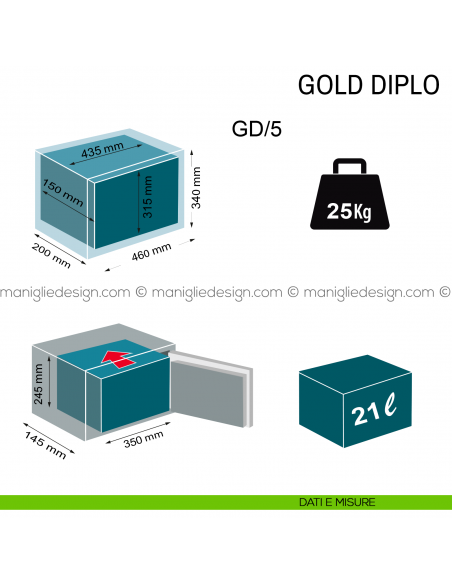 Cassaforte da muro con chiave e combinazione Technomax Gold Diplo GD/5 dimensioni