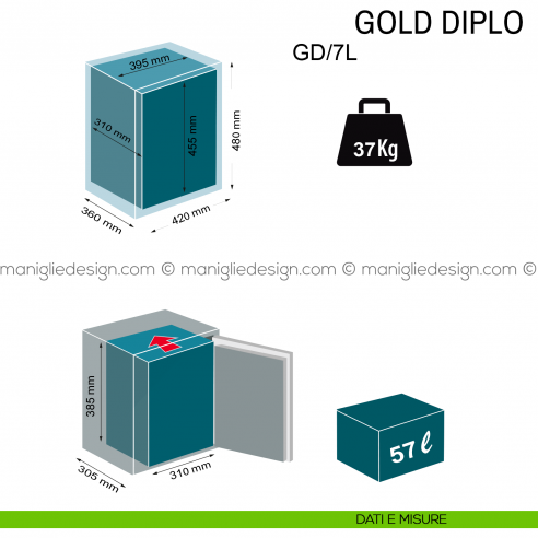 Cassaforte con chiave e combinatore Technomax Gold Diplo da incasso GD/7L dimensioni