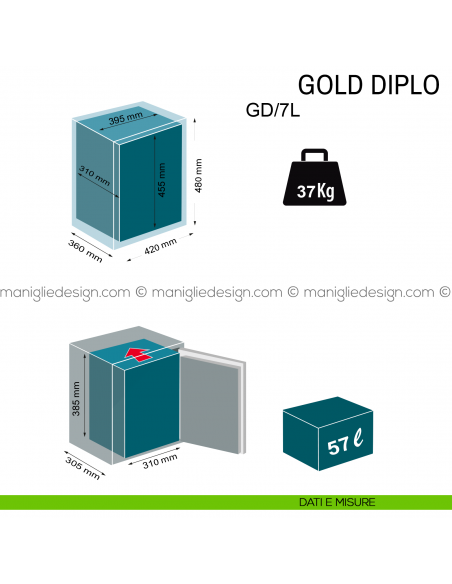 Cassaforte con chiave e combinatore Technomax Gold Diplo da incasso GD/7L dimensioni