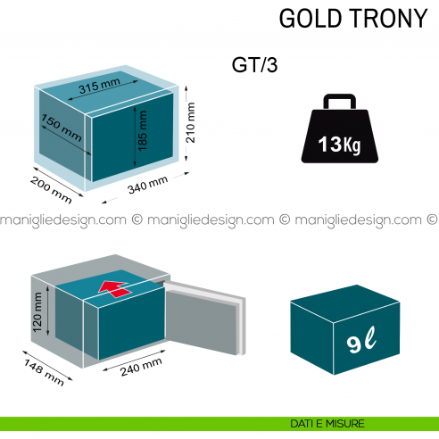 Cassaforte Technomax Gold Trony GT/3 con combinazione elettronica da muro dimensioni
