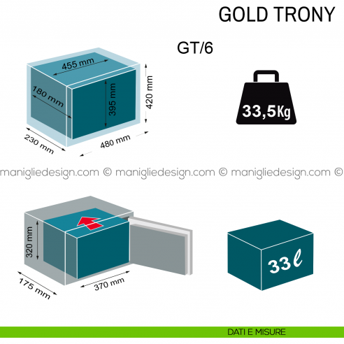 Cassaforte con combinazione elettronica Technomax Gold Trony da incasso GT/6 dimensioni