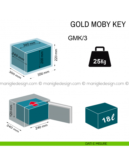 Cassaforte da appoggio Technomax Gold Moby Key con chiave GMK/3 dimensioni