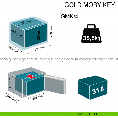 Cassaforte a mobile Technomax Gold Moby Key con chiave GMK/4 dimensioni