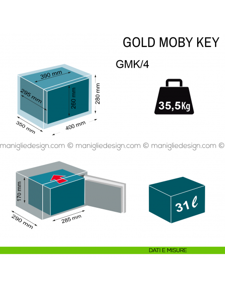 Cassaforte a mobile Technomax Gold Moby Key con chiave GMK/4 dimensioni