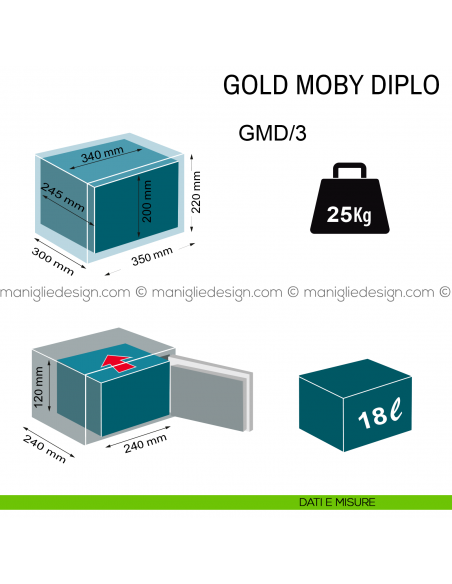 Cassaforte da appoggio Technomax Gold Moby Diplo con chiave e combinazione GMD/3