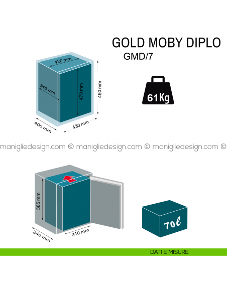 Cassaforte a mobile con chiave e combinazione Technomax Gold Moby Diplo GMD/7 dimensioni