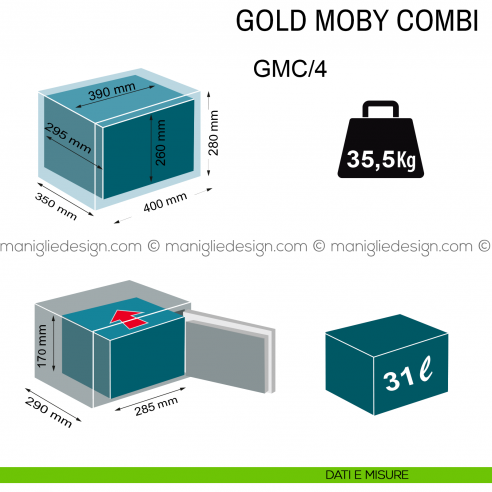 Cassaforte da appoggio Technomax Gold Moby Combi con combinazione meccanica GMC/4 dimensioni