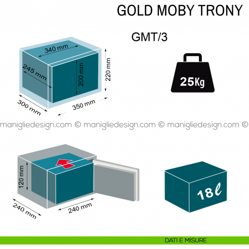 Cassaforte da appoggio Technomax Gold Moby Trony con combinazione elettronica GMT/3 dimensioni