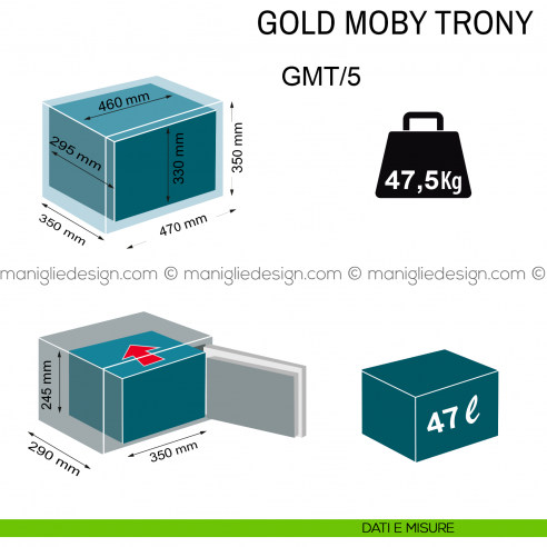 Cassaforte Technomax Gold Moby Trony con combinazione elettronica GMT/5 da appoggio dimensioni