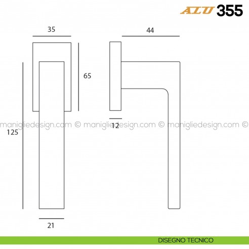Maniglia per finestra martellina DK ALU 355 Comit dimensione