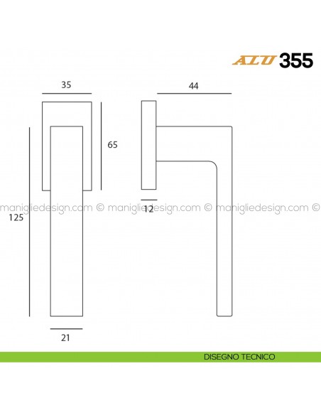 Maniglia per finestra martellina DK ALU 355 Comit dimensione