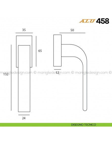Maniglia per finestra martellina DK ALU 458 Comit dimensioni