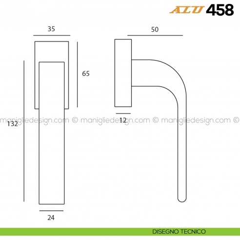 Maniglia per finestra martellina DK ALU 430 Comit dimensioni
