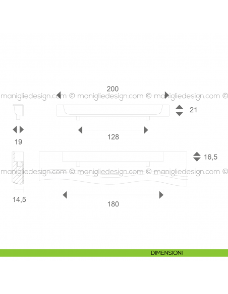 Maniglia ad incasso per mobile Metal Style Bianco opaco MG27273 dimensioni