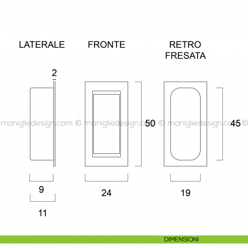 Maniglia a incasso con leva Metal Style MG4032 dimensioni