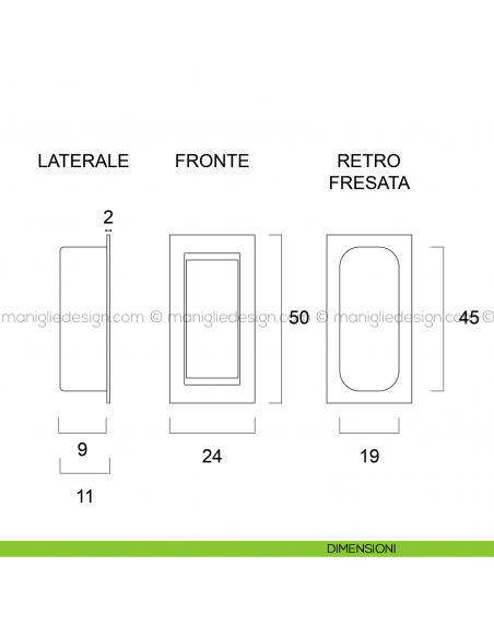 Maniglia a incasso con leva Metal Style MG4032 dimensioni