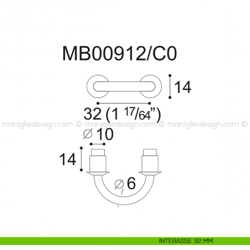 Maniglie cuoio Confalonieri Nichel satinato opaco MB00912C0NP1 interasse 32 mm