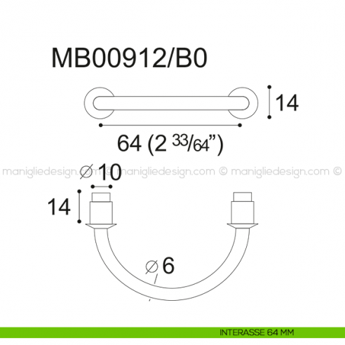 Maniglie cuoio Confalonieri Nichel satinato opaco MB00912B0NP1 interasse 64 mm
