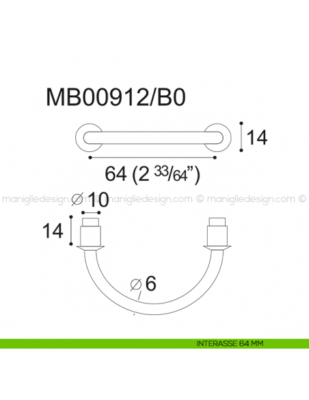 Maniglie cuoio Confalonieri Nichel satinato opaco MB00912B0NP1 interasse 64 mm