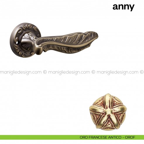 Maniglia per porta Anny Poggi Mariani con rosetta tonda oro francese antico