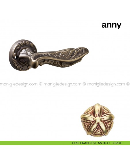 Maniglia per porta Anny Poggi Mariani con rosetta tonda oro francese antico