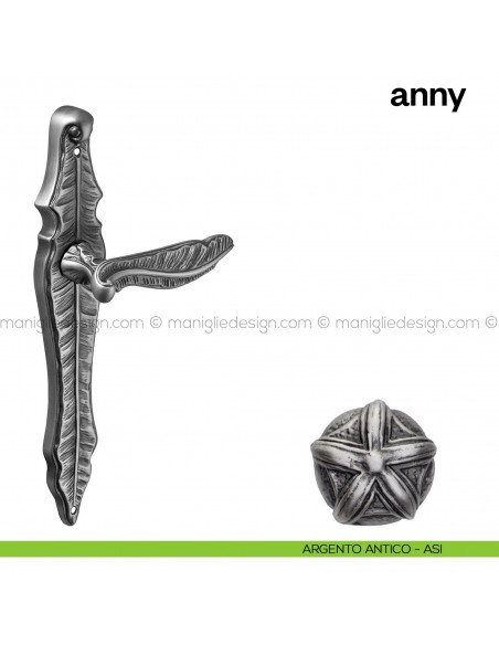 Maniglia per porta con placca Anny Poggi Mariani Argento antico - ASI