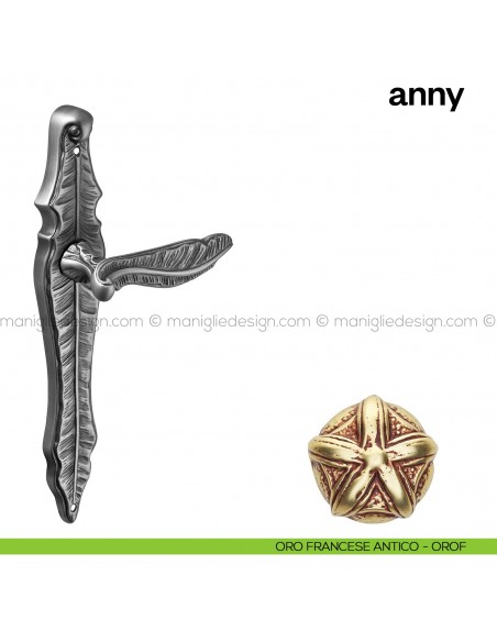 Maniglia per porta con placca Anny Poggi Mariani Oro francesce antico - OROF