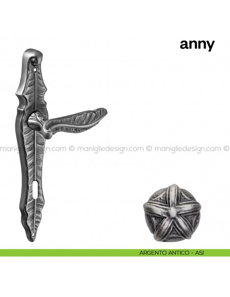 Maniglia per porta con placca Anny Poggi Mariani  Argento antico - ASI foro patent