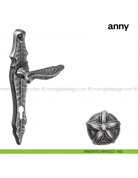 Maniglia per porta con placca Anny Poggi Mariani Argento antico - ASI foro yale