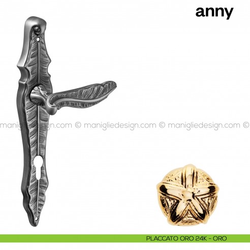 Maniglia per porta con placca Anny Poggi Mariani Placcato oro 24K - ORO foro yale