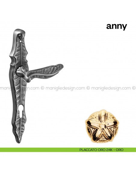 Maniglia per porta con placca Anny Poggi Mariani Placcato oro 24K - ORO foro yale