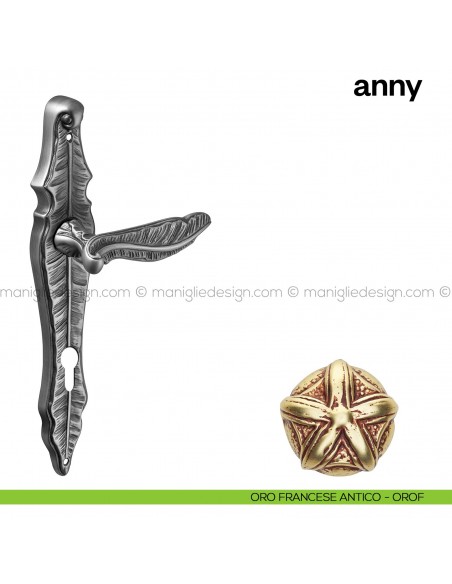 Maniglia per porta con placca Anny Poggi Mariani Oro francesce antico - OROF foro yale