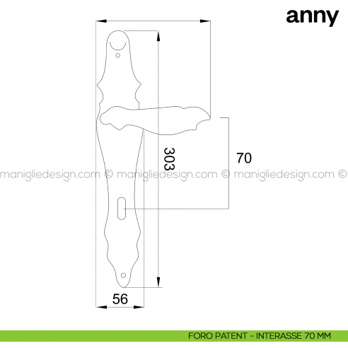 Maniglia per porta con placca Anny Poggi Mariani foro patent interasse 70 mm