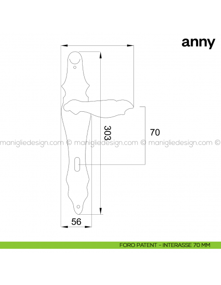 Maniglia per porta con placca Anny Poggi Mariani foro patent interasse 70 mm