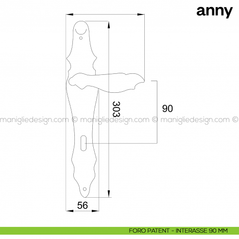 Maniglia per porta con placca Anny Poggi Mariani foro patent interasse 90 mm