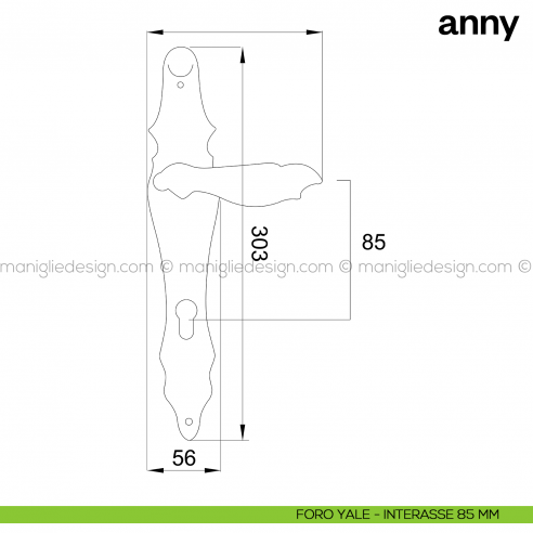 Maniglia per porta con placca Anny Poggi Mariani foro yale interasse 85 mm