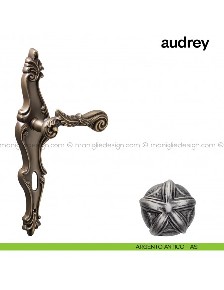 Maniglia per porta con placca Audrey Poggi Mariani Argento antico - ASI foro patent