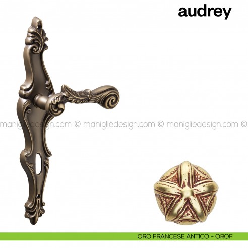 Maniglia per porta con placca Audrey Poggi Mariani Oro francese antico - OROF foro patent