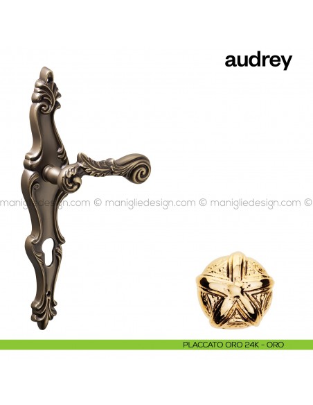 Maniglia per porta con placca Audrey Poggi Mariani Placcato oro 24K - ORO foro yale