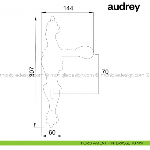 Maniglia per porta con placca Audrey Poggi Mariani foro patent interasse 70 mm