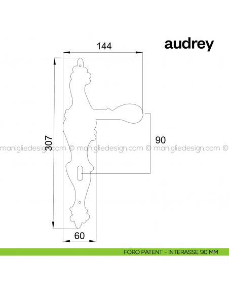 Maniglia per porta con placca Audrey Poggi Mariani foro patent interasse 90 mm