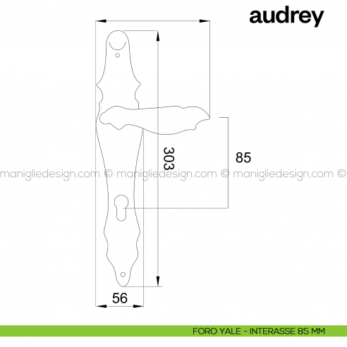 Maniglia per porta con placca Audrey Poggi Mariani foro yale interasse 85 mm