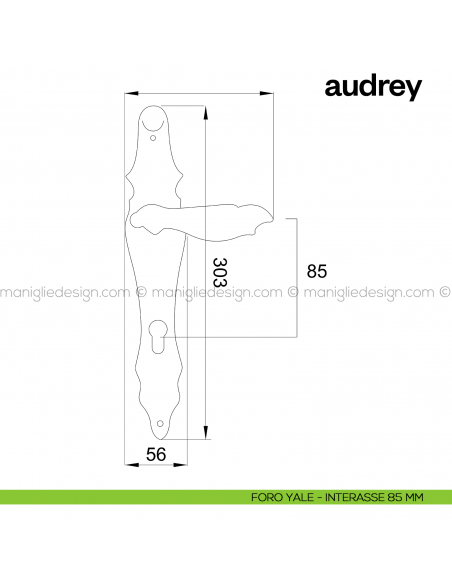 Maniglia per porta con placca Audrey Poggi Mariani foro yale interasse 85 mm