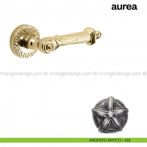 Maniglia per porta Aurea Poggi Mariani con rosetta argento antico - ASI