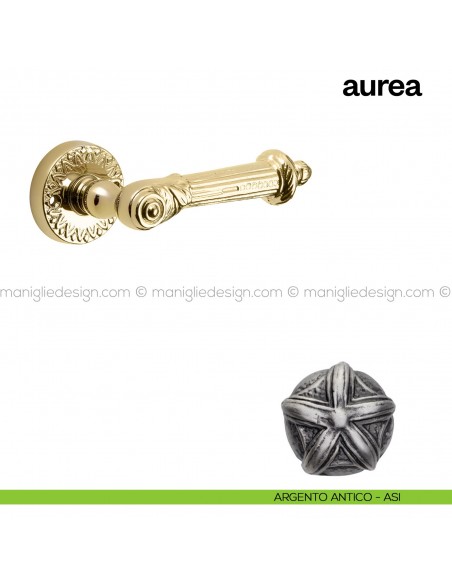 Maniglia per porta Aurea Poggi Mariani con rosetta argento antico - ASI