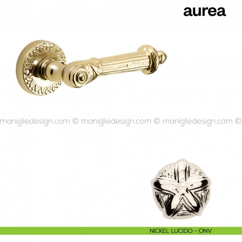 Maniglia per porta Aurea Poggi Mariani con rosetta nickel lucido - ONV