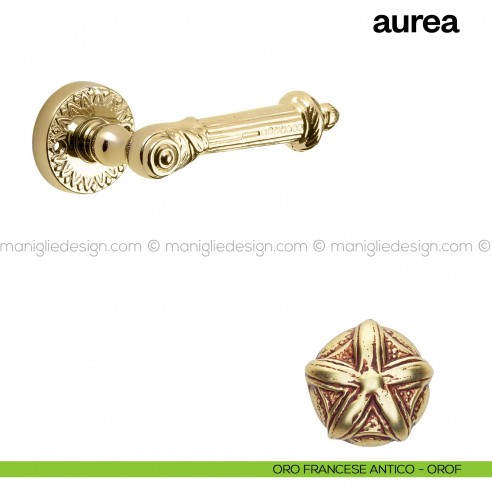 Maniglia per porta Aurea Poggi Mariani con rosetta oro francese antico - OROF
