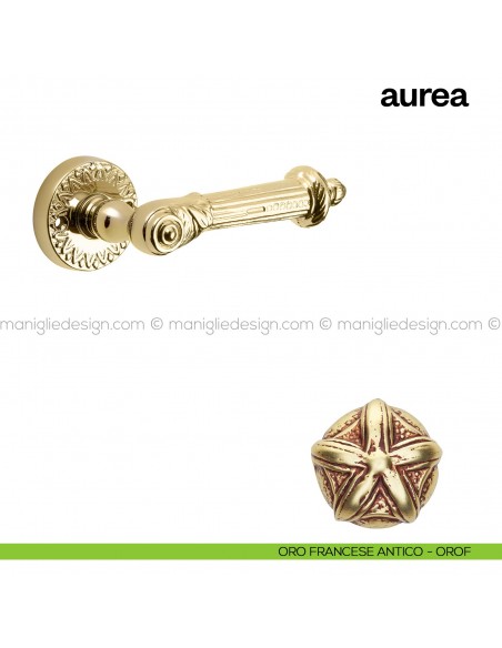 Maniglia per porta Aurea Poggi Mariani con rosetta oro francese antico - OROF